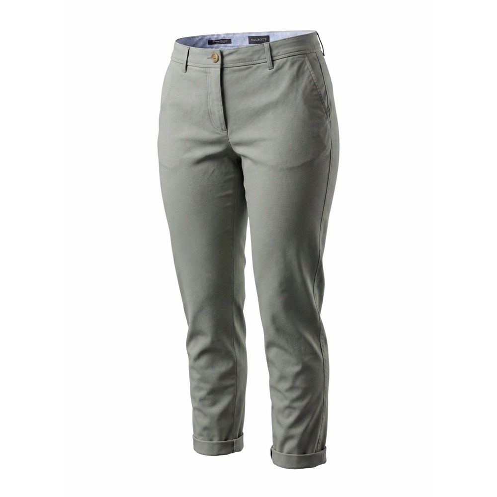 Talbots Women's Relaxed Chino Pants Sz. 12P Olive Green Stretch Cotton‎ Career
